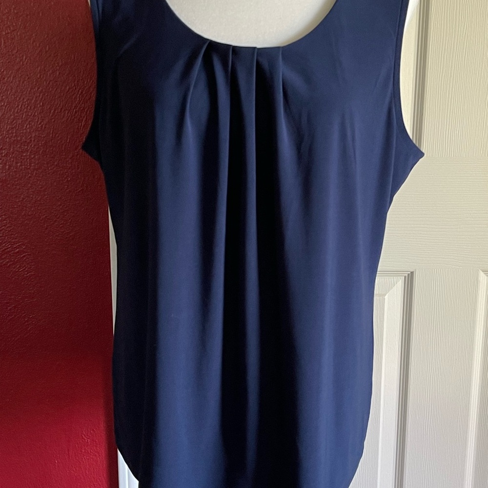 Roz & Ali Blue Pleated Sleeveless Tank Top